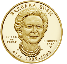 Золотая монета, посвященная Барбаре Буш