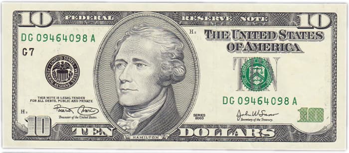 Кто изображен на банкноте 10 долларов США? Александр Гамильтон