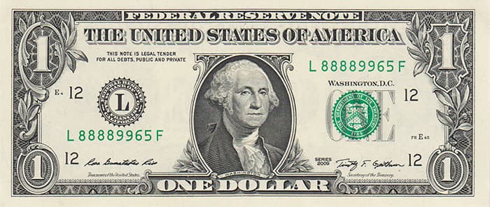 Кто изображен на банкноте 1 доллар США? Джордж Вашингтон