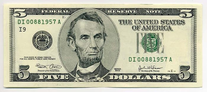 Кто изображен на банкноте 5 долларов США? Авраам Линкольн