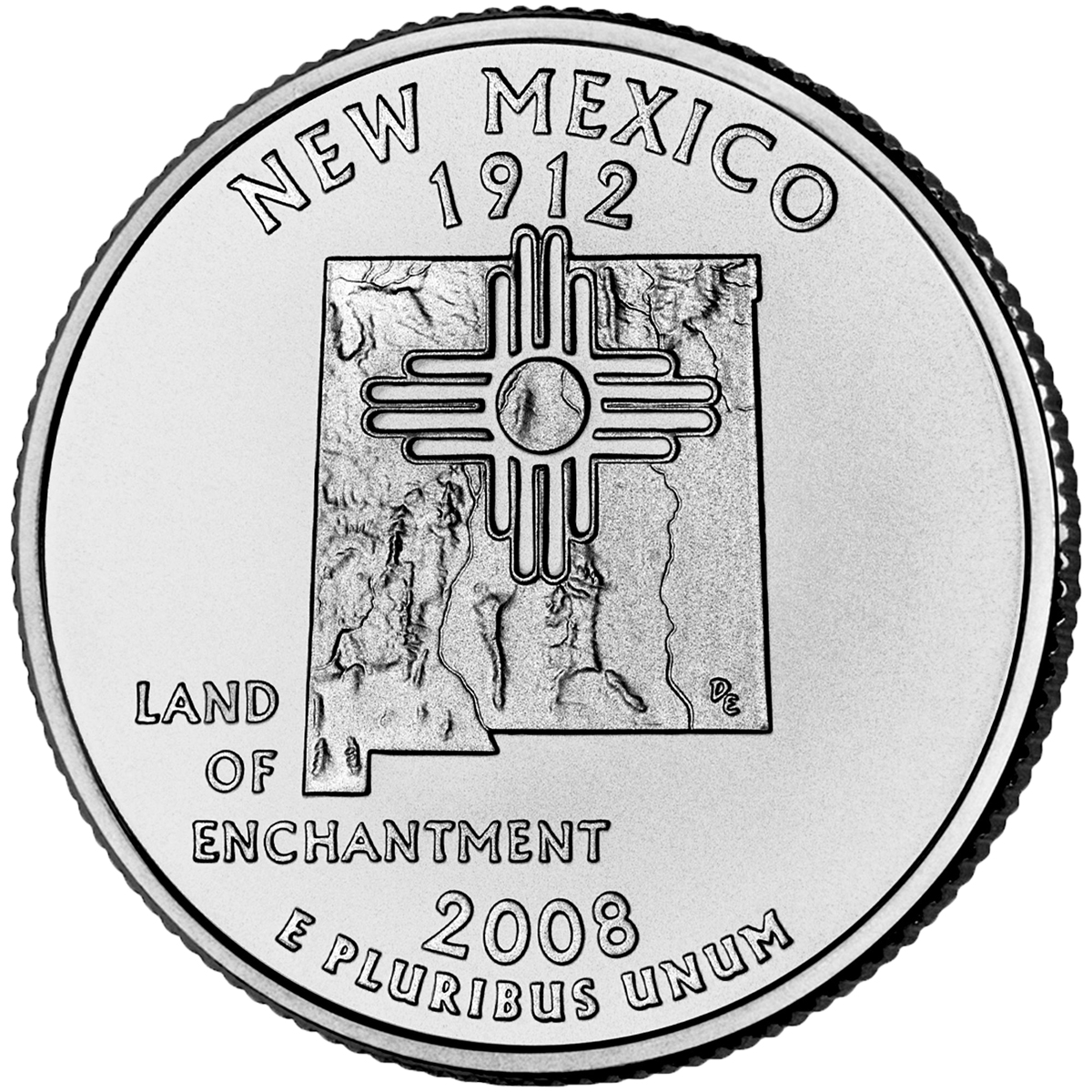 Монета сша 25 центов штаты. США 25 центов 2008 Нью Мексико. 25 Центов 2008 г - Нью-Мексико. Монета Quarter Dollar 2008 New Mexico 1912. 25 Центов Нью Мехико.