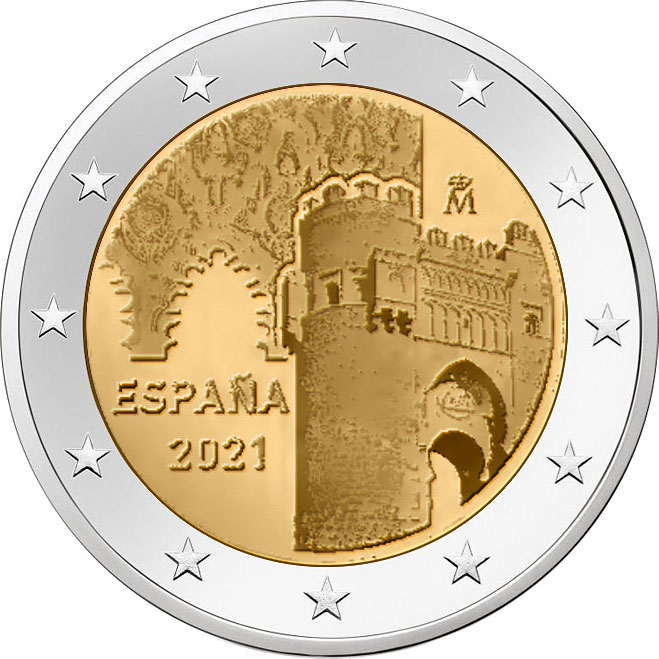Памятные монеты евро. 2 Евро 2021 Испания, Толедо. Монеты евро 2021. Монеты евро Испании. 2 Евро монета.