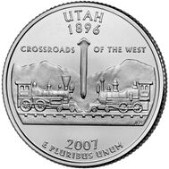  25 центов 2007 «Юта» (штаты США) случайный монетный двор, фото 1 
