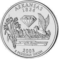  25 центов 2003 «Арканзас» (штаты США) случайный монетный двор, фото 1 