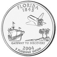  25 центов 2004 «Флорида» (штаты США) случайный монетный двор, фото 1 