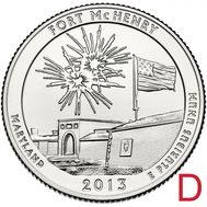  25 центов 2013 «Форт Мак-Генри» (19-й нац. парк США) D, фото 1 