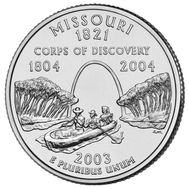 25 центов 2003 «Миссури» (штаты США) случайный монетный двор, фото 1 