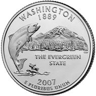  25 центов 2007 «Вашингтон» (штаты США) случайный монетный двор, фото 1 
