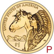  1 доллар 2012 «Индеец с лошадью» США P (Сакагавея), фото 1 