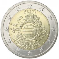  2 евро 2012 «10 лет наличному обращению евро» Эстония, фото 1 