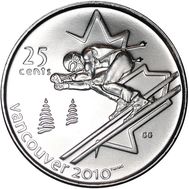  25 центов 2007 «Горные лыжи. XXI Олимпийские игры 2010 в Ванкувере» Канада, фото 1 