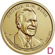  1 доллар 2020 «41-й президент Джордж Буш старший» США D, фото 1 