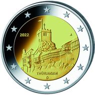  2 евро 2022 «Федеральная земля Тюрингия. Замок Вартбург» Германия, фото 1 