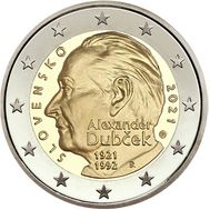  2 евро 2021 «100 лет со дня рождения Александра Дубчека, политического деятеля» Словакия, фото 1 