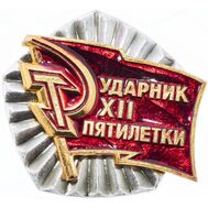  Знак нагрудный «Ударник XII пятилетки» СССР, фото 1 