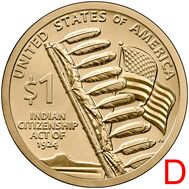  1 доллар 2024 «Закон о гражданстве индейцев» США D (Сакагавея), фото 1 