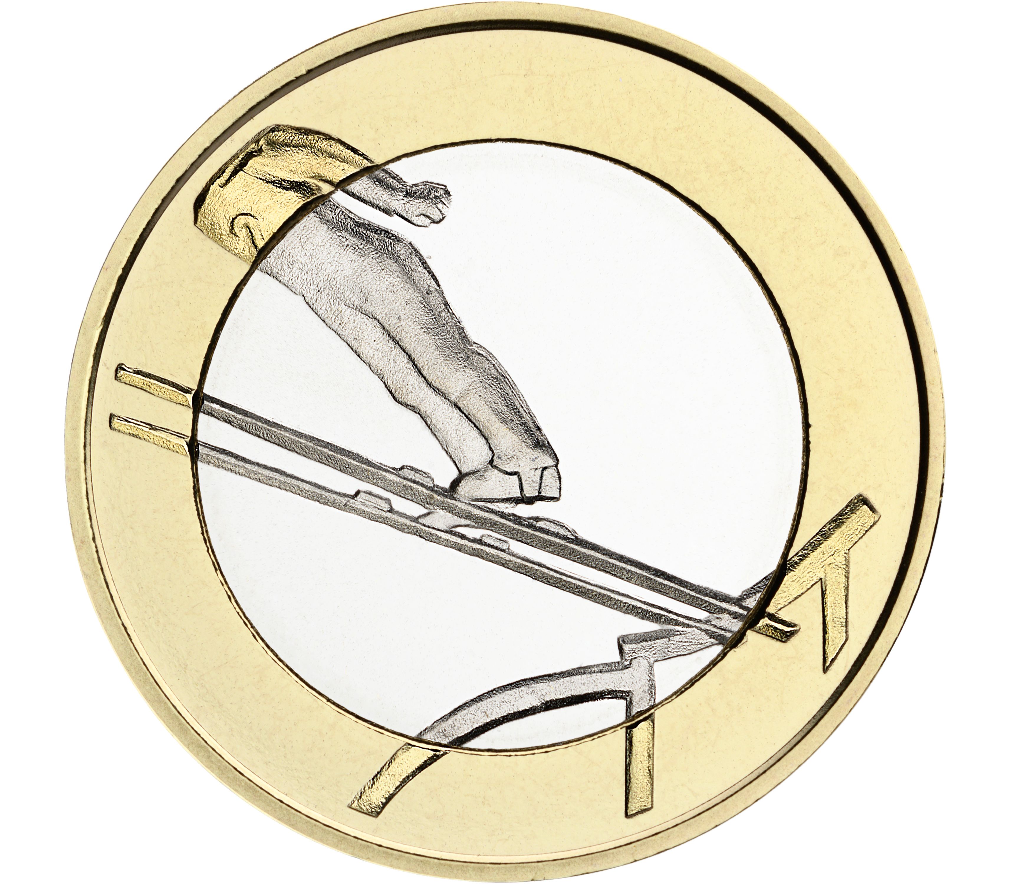 Финляндия 5 евро 2016. Монеты Финляндия лыжи. Монета Финляндии 1 евро 2016 года.