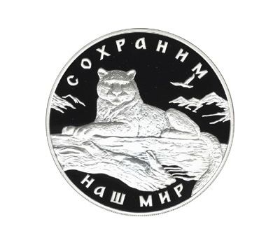  Серебряная монета 3 рубля 2000 «Снежный барс», фото 1 