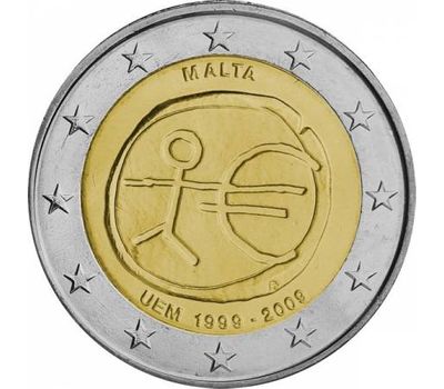  Монета 2 евро 2009 «10 лет Экономическому и валютному союзу» Мальта, фото 1 