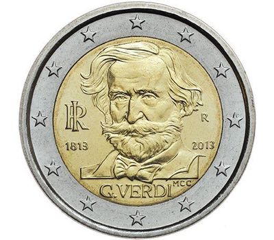  Монета 2 евро 2013 «200 лет со дня рождения Джузеппе Верди» Италия, фото 1 