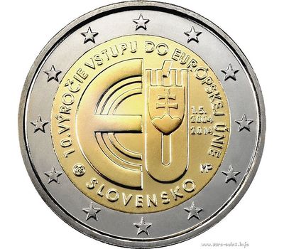  Монета 2 евро 2014 «10 лет вступлению Республики Словакия в Евросоюз» Словакия, фото 1 