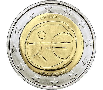  Монета 2 евро 2009 «10 лет Экономическому и валютному союзу» Португалия, фото 1 