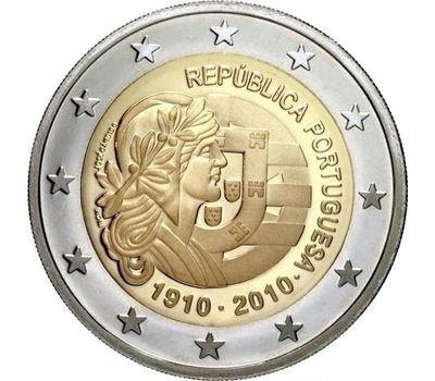  Монета 2 евро 2010 «100 лет Португальской Республике» Португалия, фото 1 