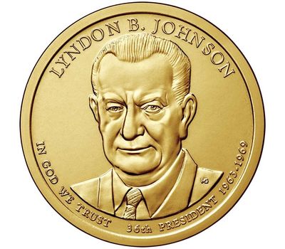  Монета 1 доллар 2015 «36-й президент Линдон Б. Джонсон» США (случайный монетный двор), фото 1 