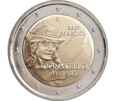  Монета 2 евро 2016 «550 лет со дня смерти Донателло» Сан-Марино (в буклете), фото 2 