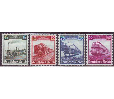  4 почтовые марки «Локомотивы. 100 лет немецкой железной дороге» Третий Рейх 1935, фото 1 