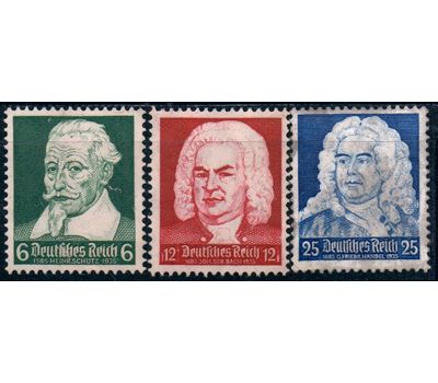  3 почтовые марки «Композиторы. Шютц, Бах, Гендель» Третий Рейх 1935, фото 1 