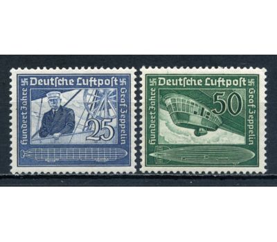  2 почтовые марки «День рождения Графа Цеппелина» Третий Рейх 1938, фото 1 