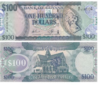  Банкнота 100 долларов 2009 Гайана Пресс, фото 1 