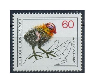  Почтовая марка «Охрана природы. Фауна. Птицы. Птенец» ФРГ, 1981, фото 1 