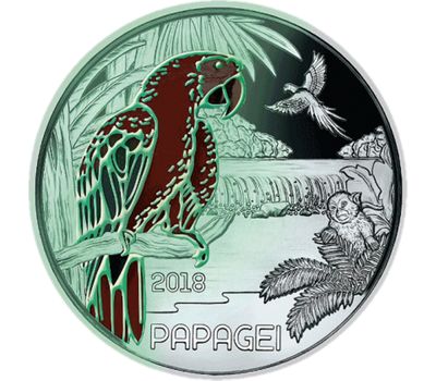  Монета 3 евро 2018 «Красочные животные — Попугай» Австрия (светится в темноте), фото 3 