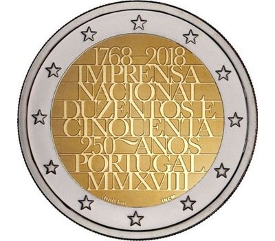  Монета 2 евро 2018 «250-летие национальной типографии» Португалия, фото 1 
