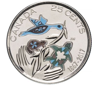  Монета 25 центов 2017 «150 лет конфедерации. Надежда на зелёное будущее» Канада (цветная), фото 1 