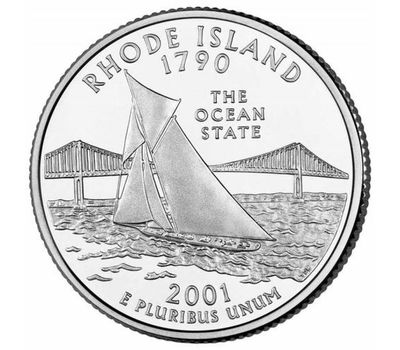  Монета 25 центов 2001 «Род-Айленд» (штаты США) случайный монетный двор, фото 1 
