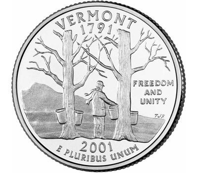  Монета 25 центов 2001 «Вермонт» (штаты США) случайный монетный двор, фото 1 