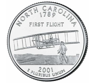  Монета 25 центов 2001 «Северная Каролина» (штаты США) случайный монетный двор, фото 1 