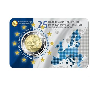  Монета 2 евро 2019 «25-летие Европейского валютного института» Бельгия (в коинкарте), фото 3 