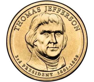  Монета 1 доллар 2007 «3-й президент Томас Джефферсон» США (случайный монетный двор), фото 1 