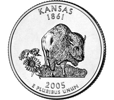  Монета 25 центов 2005 «Канзас» (штаты США) случайный монетный двор, фото 1 