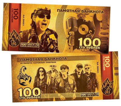  Сувенирная банкнота 100 рублей «Группа SCORPIONS», фото 1 