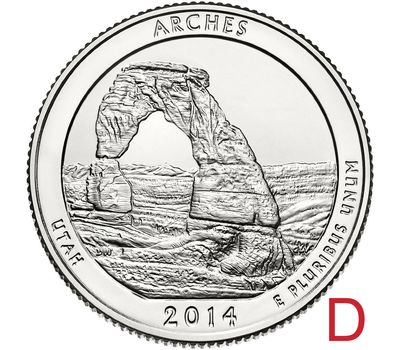  Монета 25 центов 2014 «Национальный парк Арки» (23-й нац. парк США) D, фото 1 
