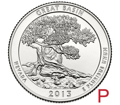  Монета 25 центов 2013 «Национальный парк Грейт-Бейсин» (18-й нац. парк США) P, фото 1 