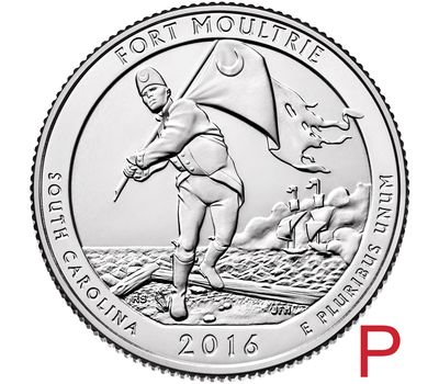  Монета 25 центов 2016 «Форт Моултри» (35-й нац. парк США) P, фото 1 