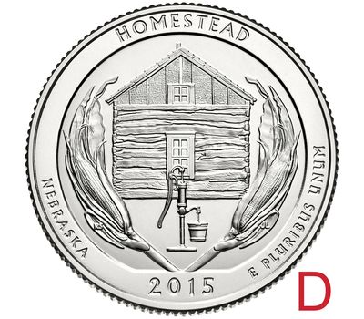  Монета 25 центов 2015 «Национальный монумент Гомстед» (26-й нац. парк США) D, фото 1 