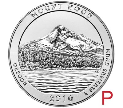  Монета 25 центов 2010 «Национальный лес Маунд-Худ» (5-й нац. парк США) P, фото 1 