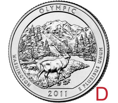  Монета 25 центов 2011 «Национальный парк Олимпик» (8-й нац. парк США) D, фото 1 